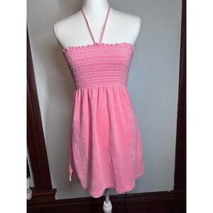 Juicy Couture Vintage Pink Terry Cloth Smocked Halter Mini Dress Petite P 5232